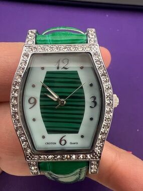 Croton Silver-Tone Watch with Green Strap